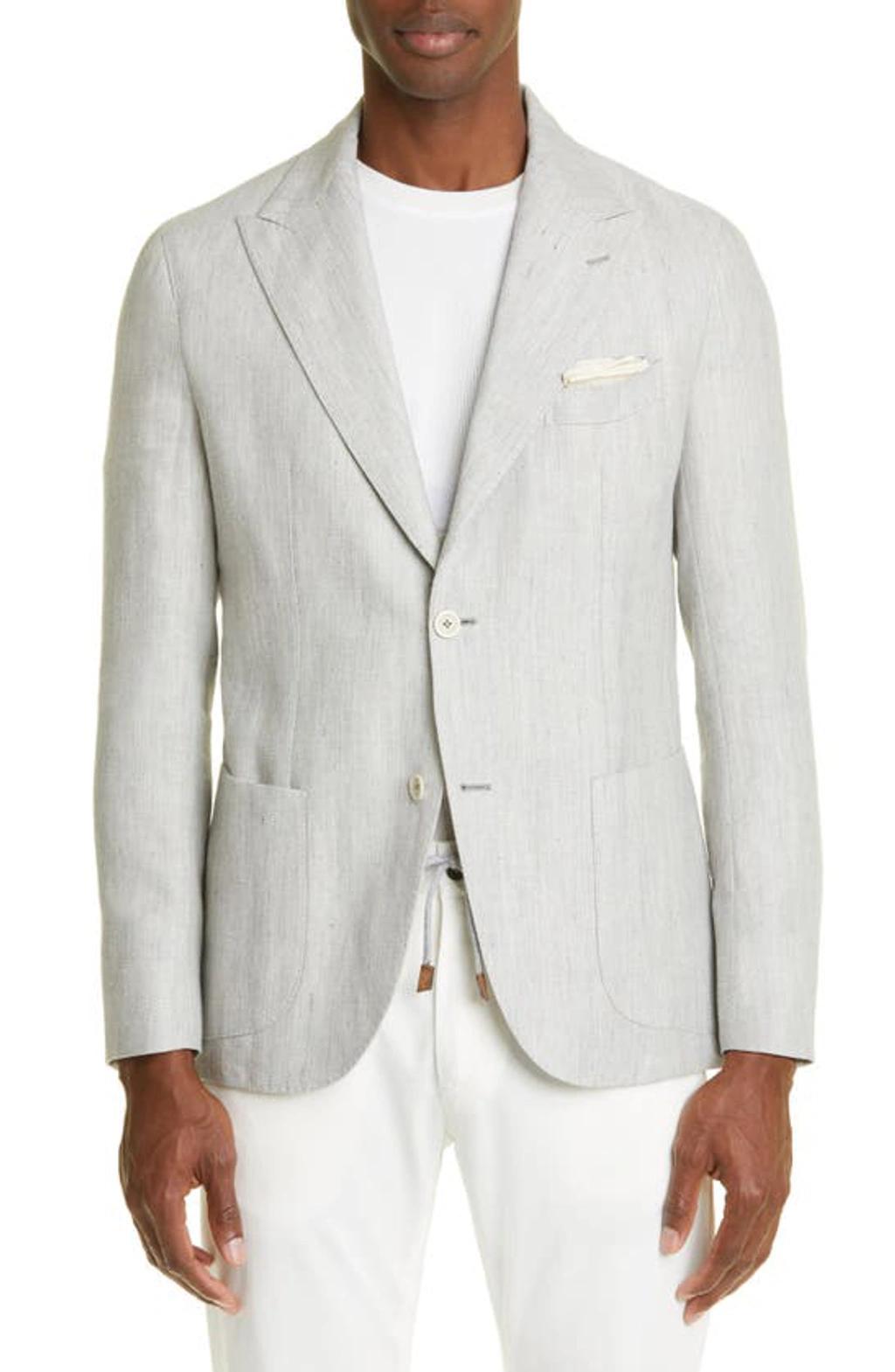 ELEVENTY Deconstructed Herringbone Linen & Wool Sport Coat In Gray Product Image