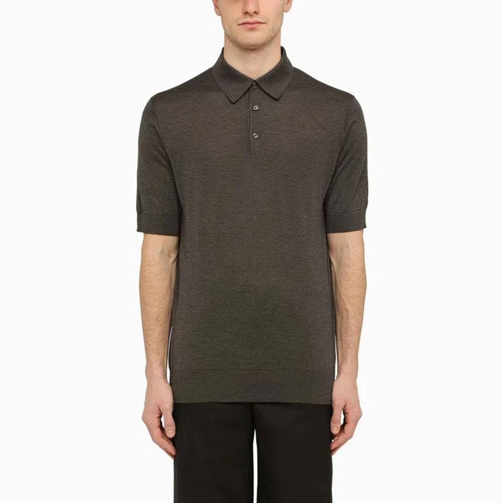 Short-sleeve Silk Polo Shirt In Grey Product Image