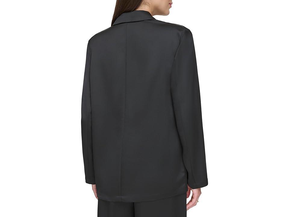 DKNY Long Sleeve Two-Pocket Satin Blazer Women's Clothing Product Image