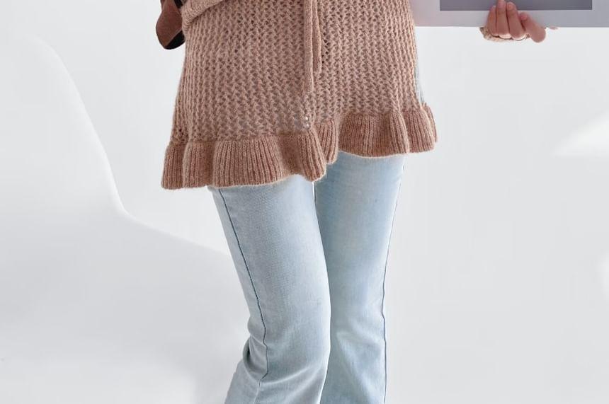 V-Neck Plain Ruffle Hem Sweater Product Image