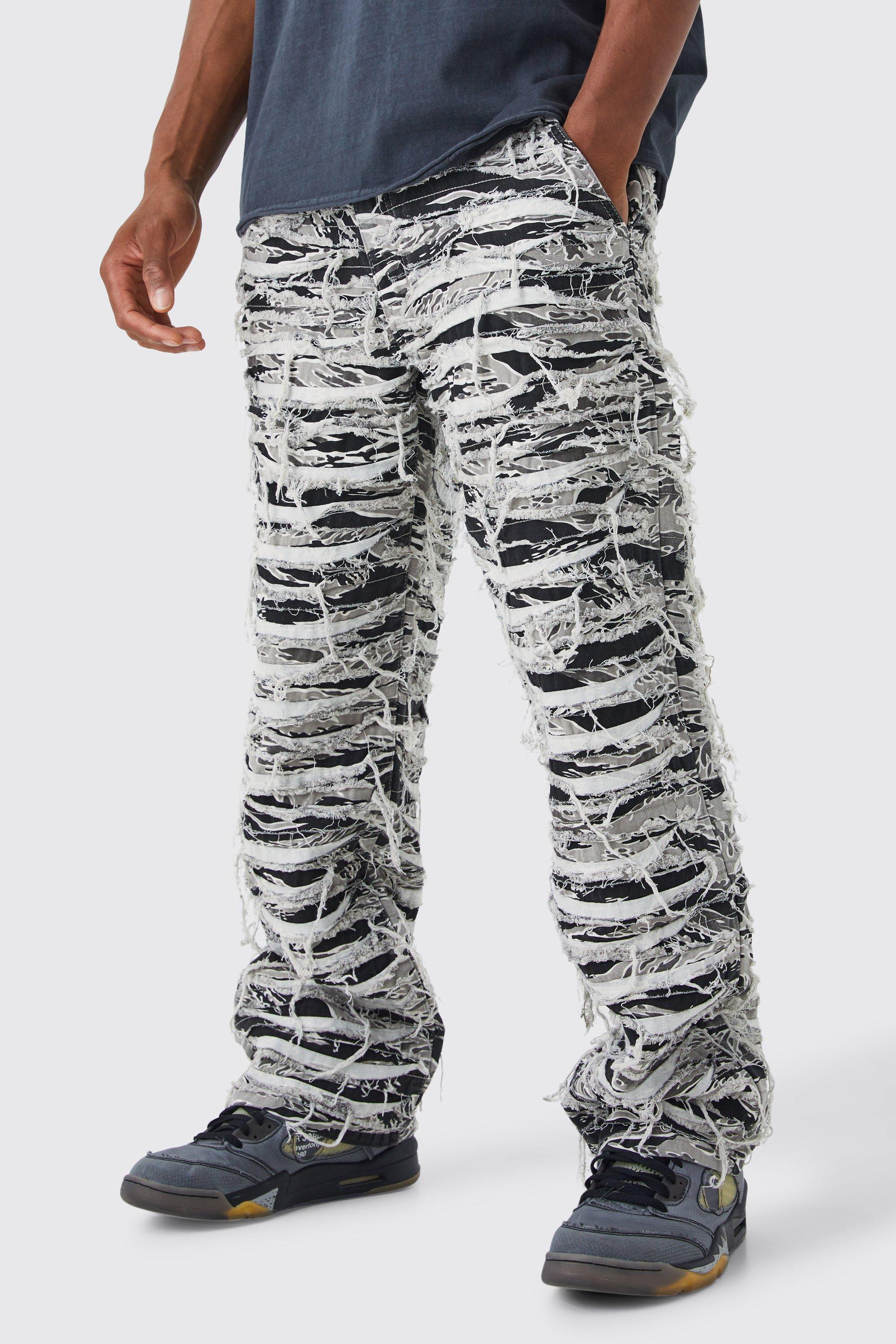 Relaxed Heavily Distressed Camo Pants | boohooMAN USA Product Image