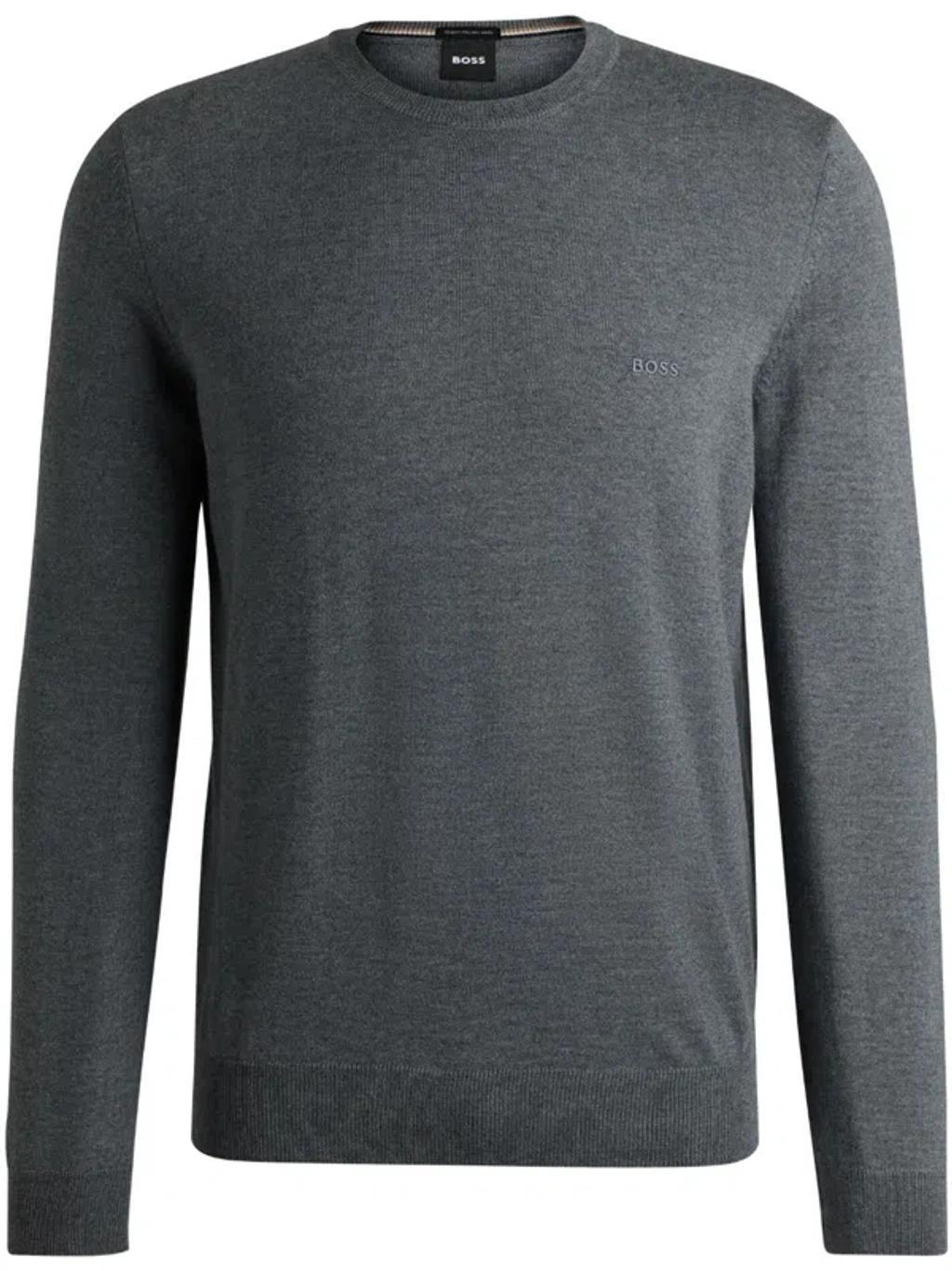 Crew-neck Sweater In Virgin Wool With Embroidered Logo In Grey Product Image