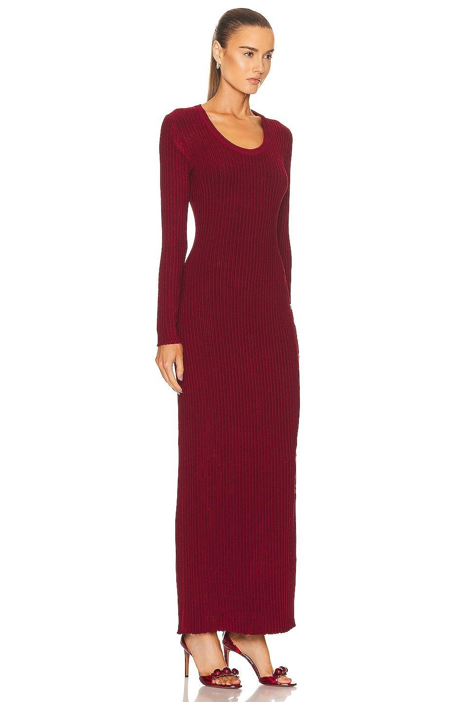 ALAÏA Shiny Rib Dress Burgundy. (also in 36, 38, 46). Product Image