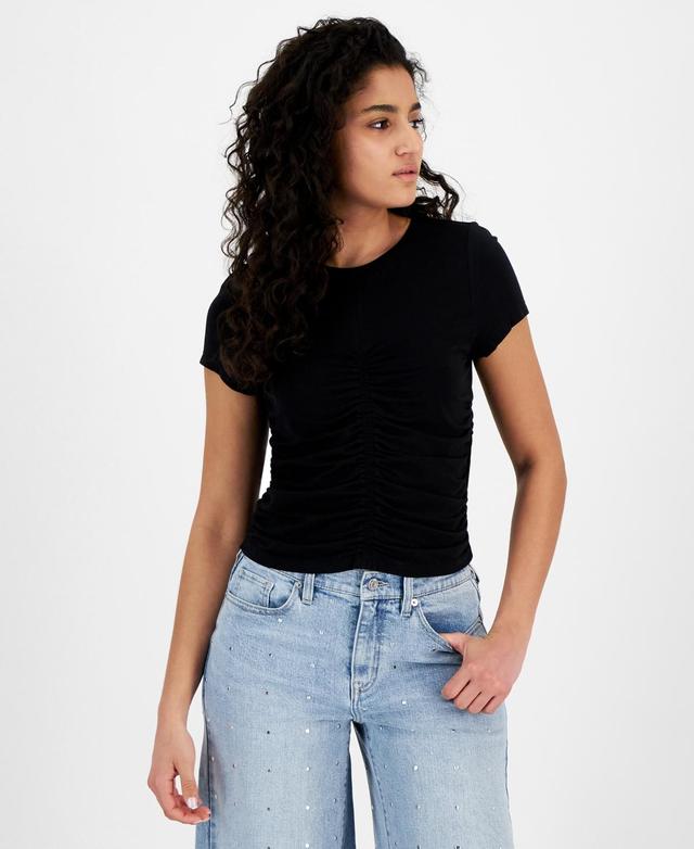 Dkny Jeans Womens Ruched Short-Sleeve Top Product Image