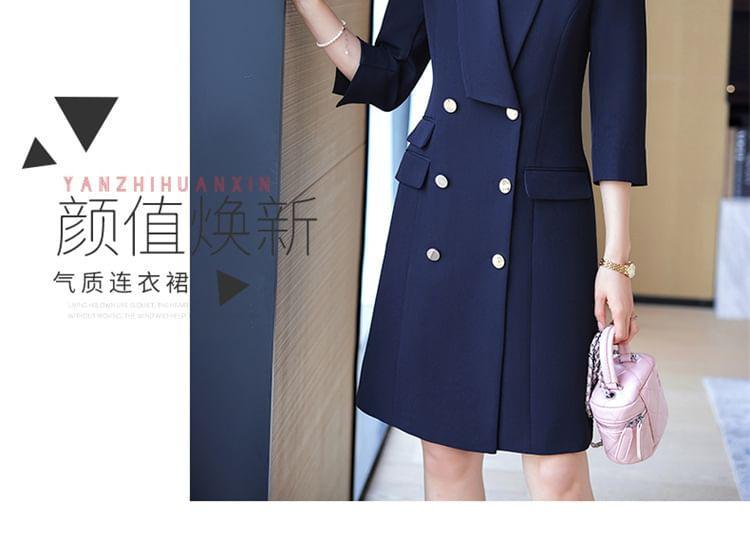 3/4-Sleeve Double Breasted Blazer Dress Product Image