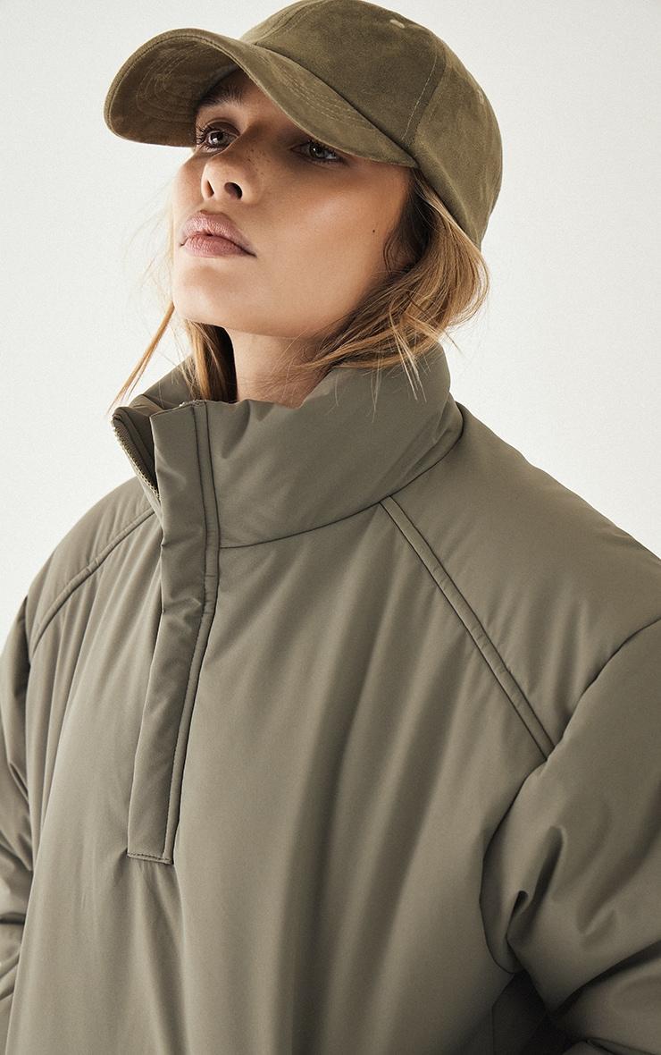  Olive High Neck Cropped Puffer Jacket Product Image