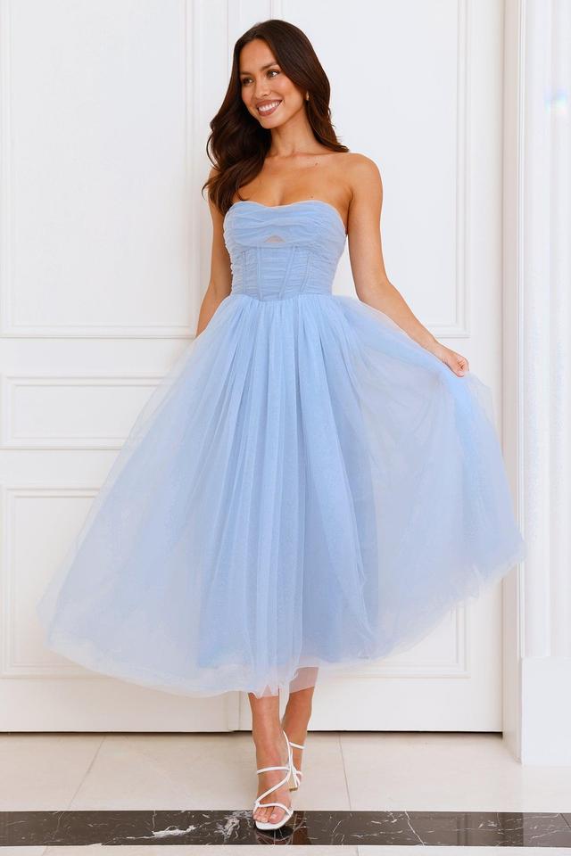 Beauty Pageant Strapless Tulle Midi Dress Blue Product Image