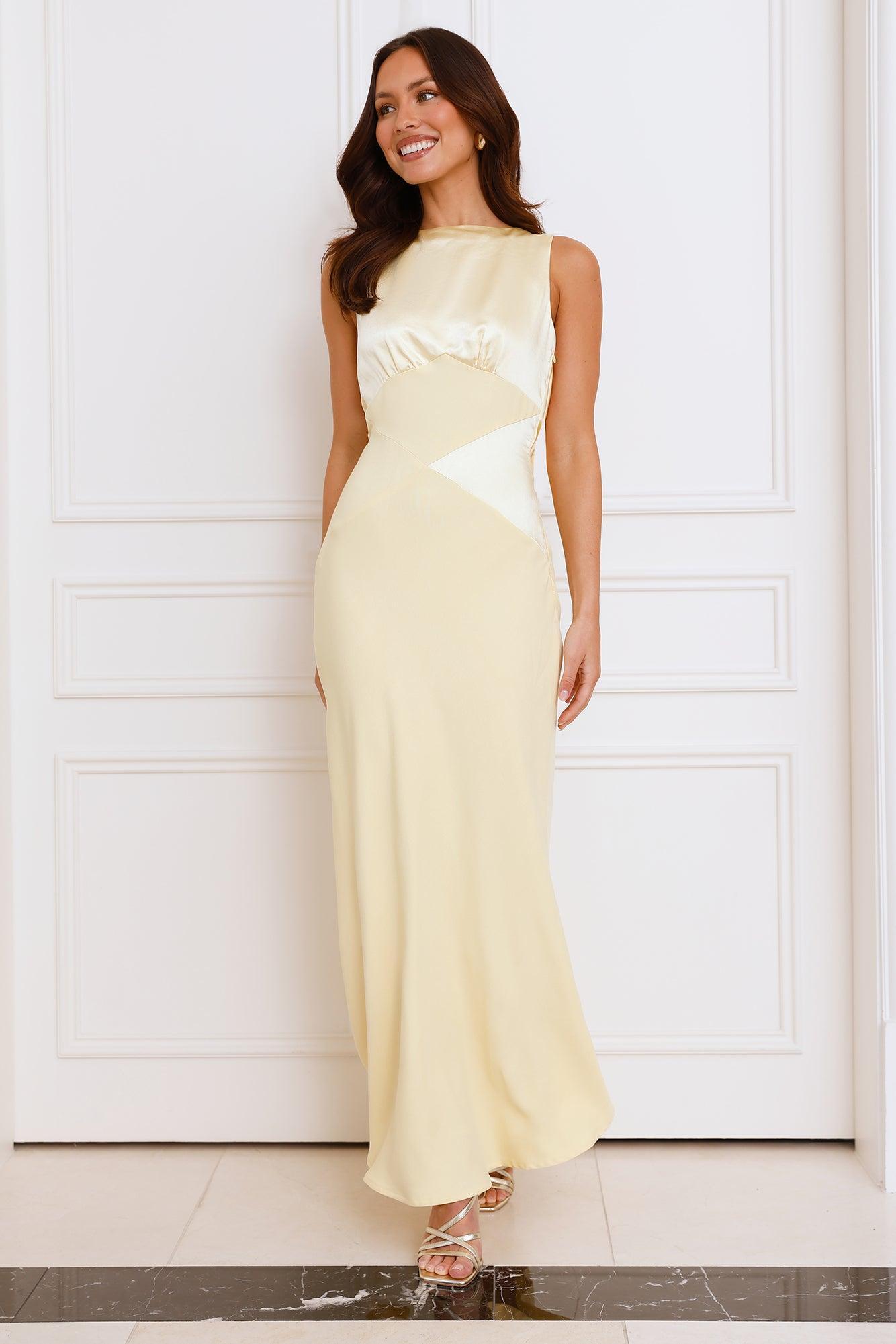 Refined Seascape Satin Maxi Dress Yellow Product Image