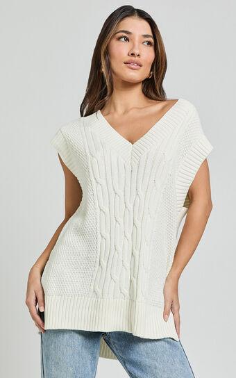 Cadha Vest - Knit Sweater Vest in Cream Product Image