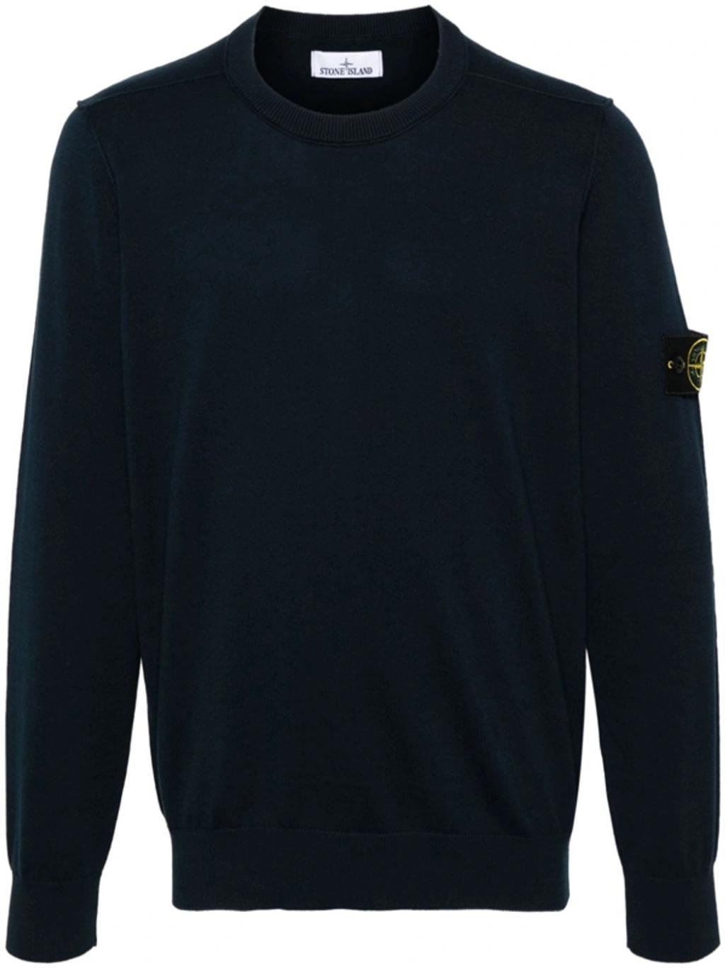 STONE ISLAND Cotton Knitted Sweater In Blue Product Image