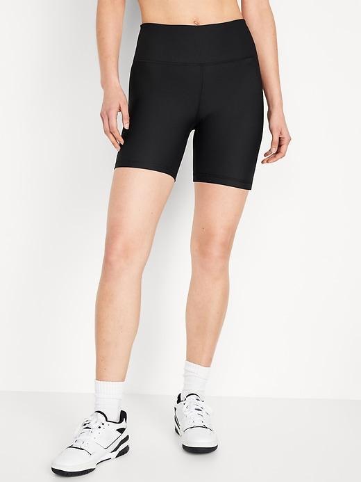 High-Waisted PowerSoft Ribbed Biker Shorts -- 6-inch inseam Product Image