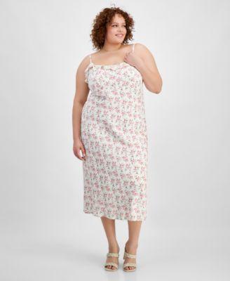 Trendy Plus Size Printed Ruffle-Trim Midi Dress Product Image