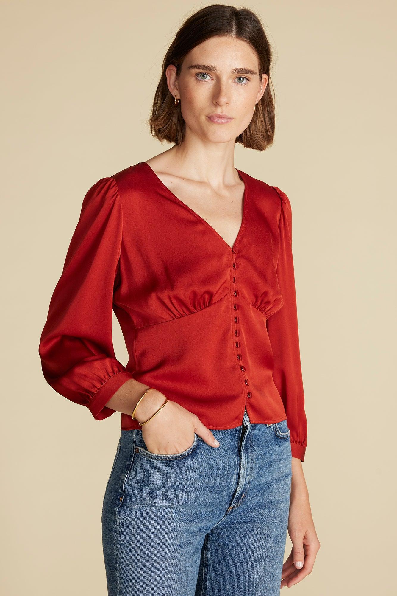 Aurelie Stretch Silk Bustier Blouse - Rust Product Image