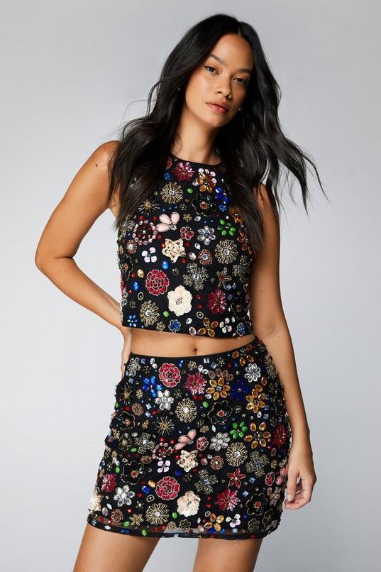 Mixed Flower Embellished Mini Skirt product image