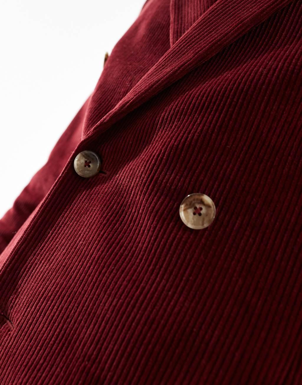 Shelby and Sons double breasted slim cord blazer in deep red - part of a set Product Image