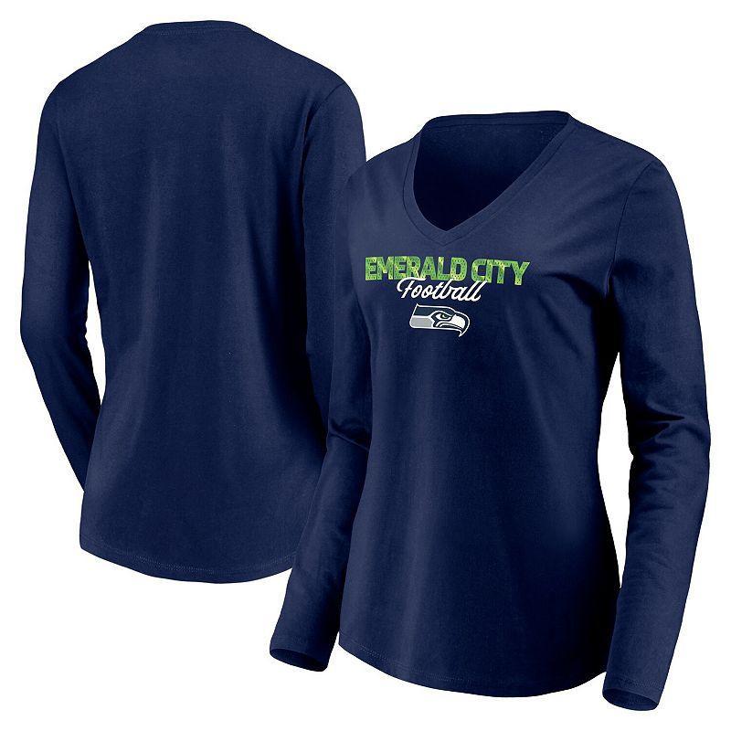 Womens Fanatics Branded College Seattle Seahawks Highly Valued Long Sleeve V-Neck T-Shirt Blue Product Image