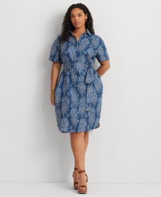 Plus Size Linen Floral Shirtdress Product Image