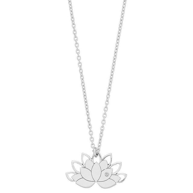 Sterling Silver Lotus Pendant Necklace, Womens White Product Image