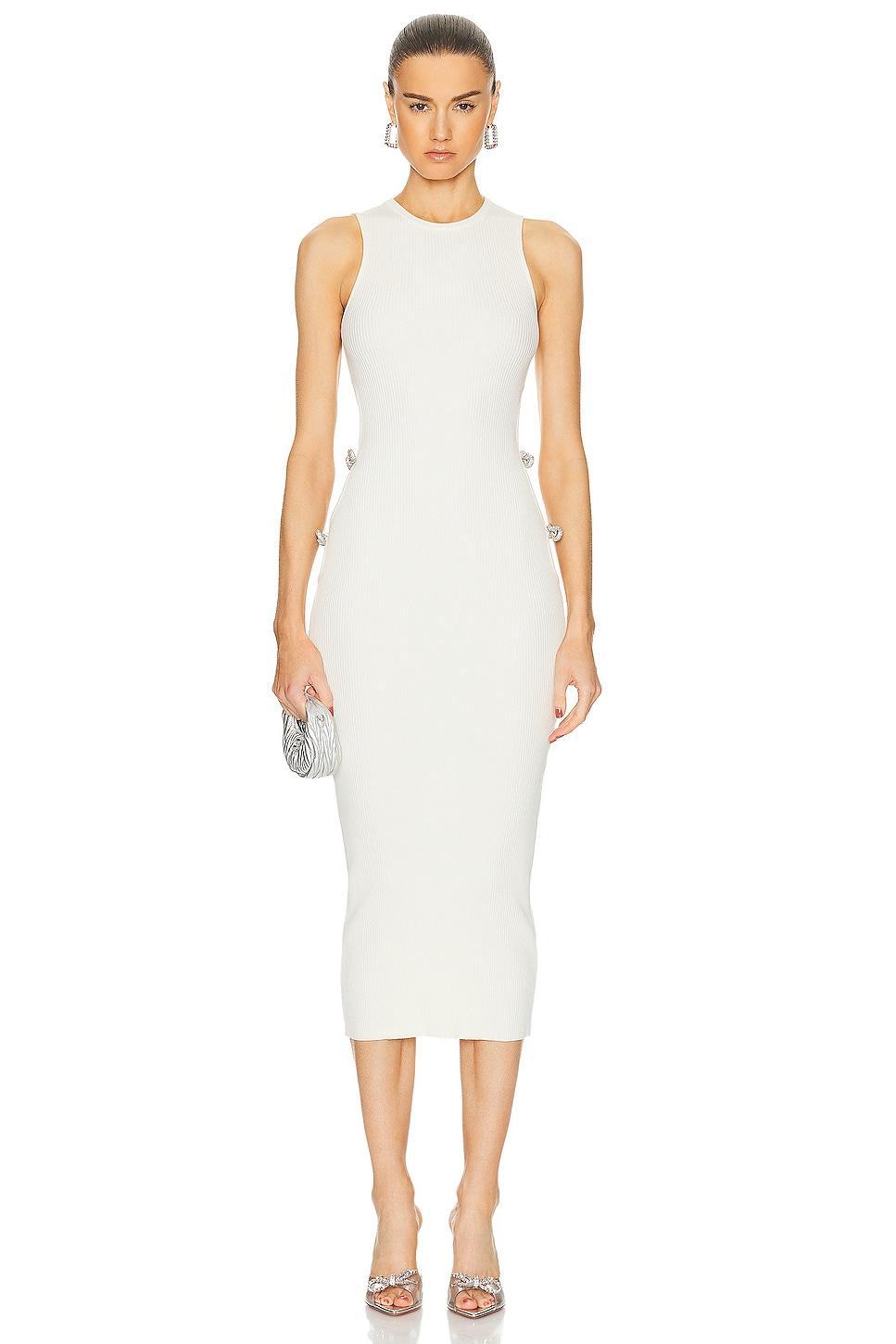 MACH & MACH Stretch Knit Midi Dress With Cut Out Crystal Bow Sides Ivory. (also in ). Product Image