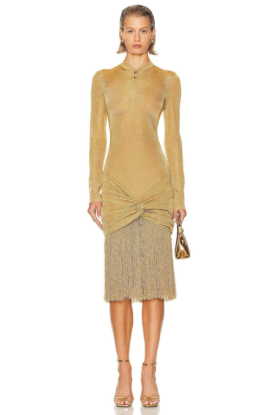 Ferragamo Fringe Dress in Gold - Metallic Gold. Size L (also in ). Product Image