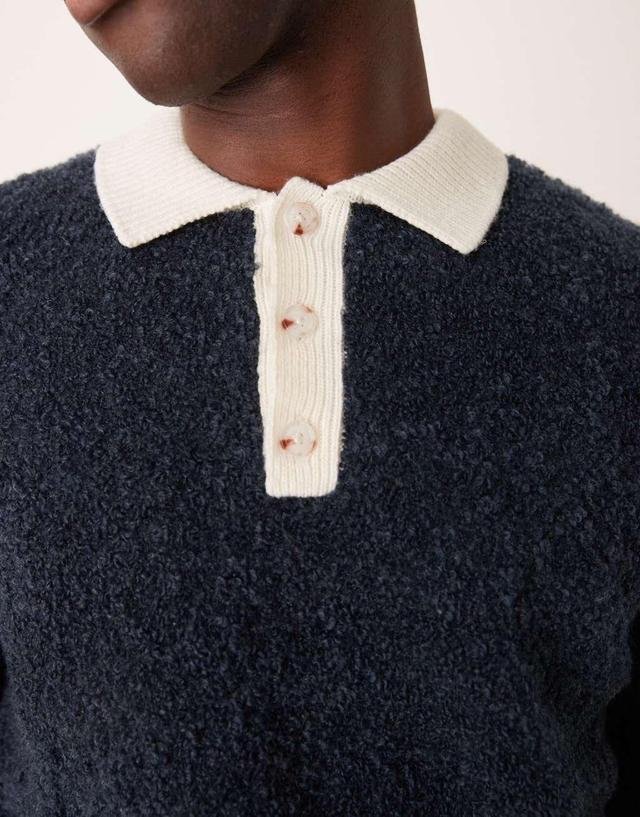 ASOS DESIGN knitted relaxed rugby boucle polo in navy Product Image