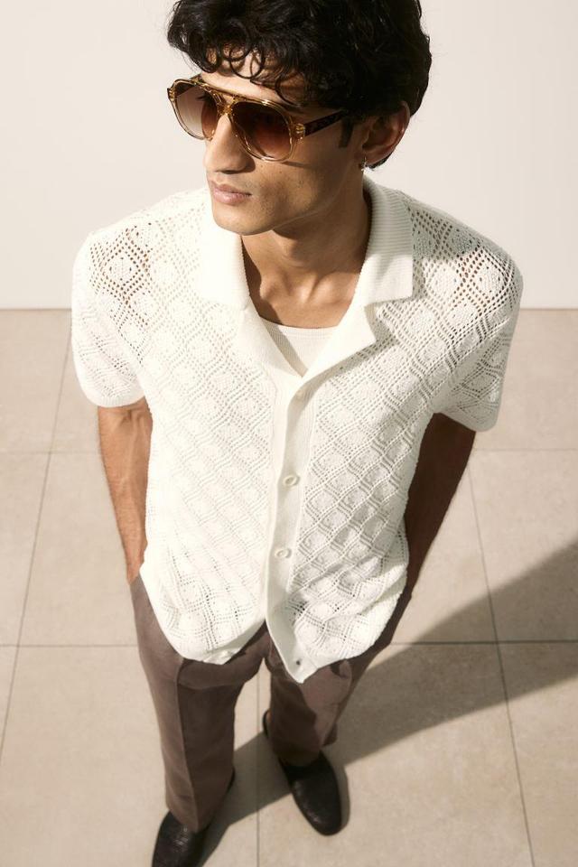 Regular Fit Crochet-look Resort Shirt Product Image