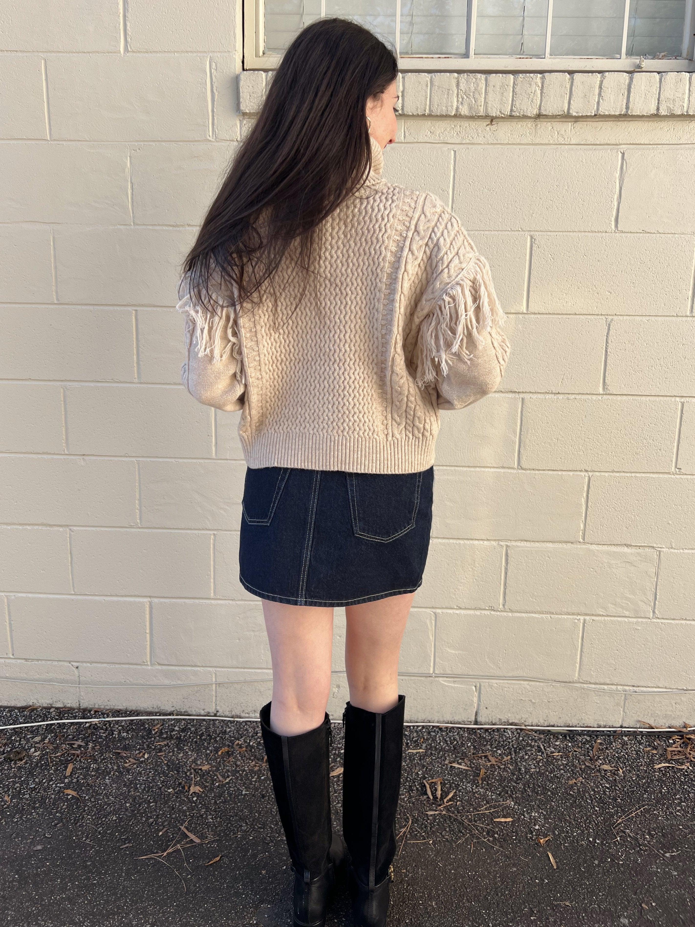 Meet In The Middle Fringe Sleeve Sweater - Oatmeal Product Image