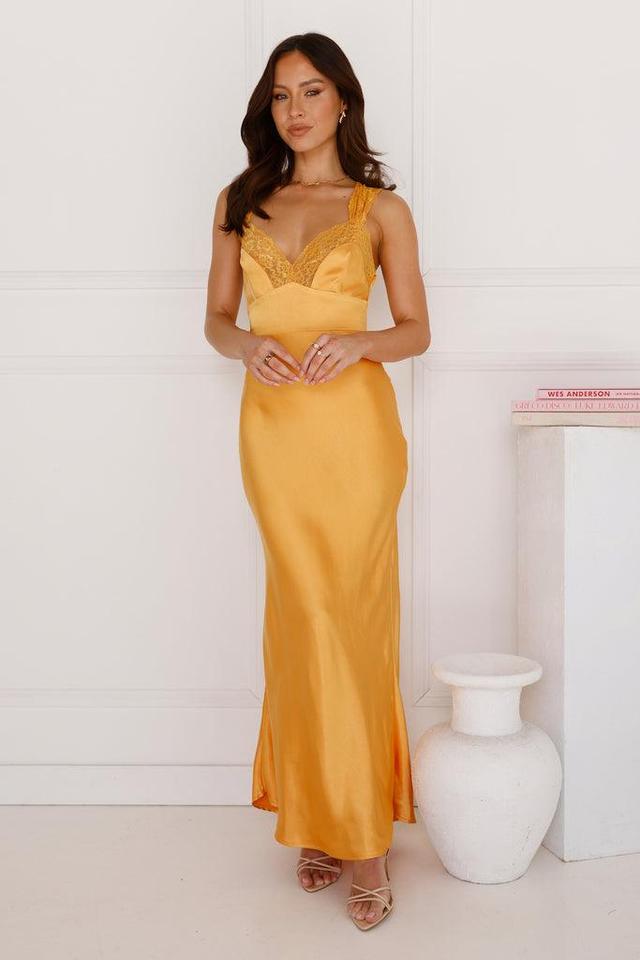 Unfolding Love Story Satin Maxi Dress Orange Product Image