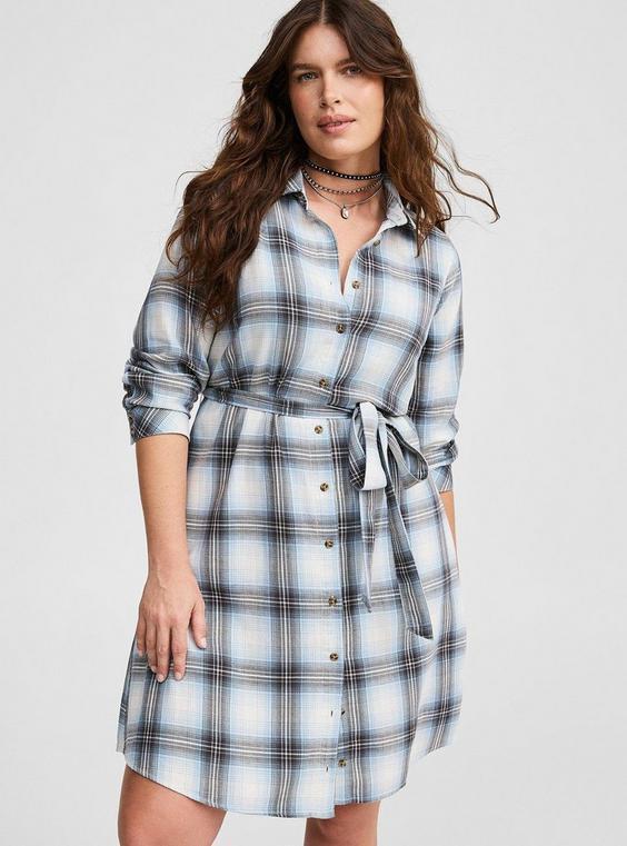 Mini Long Sleeve Button Front Shirt Dress Product Image