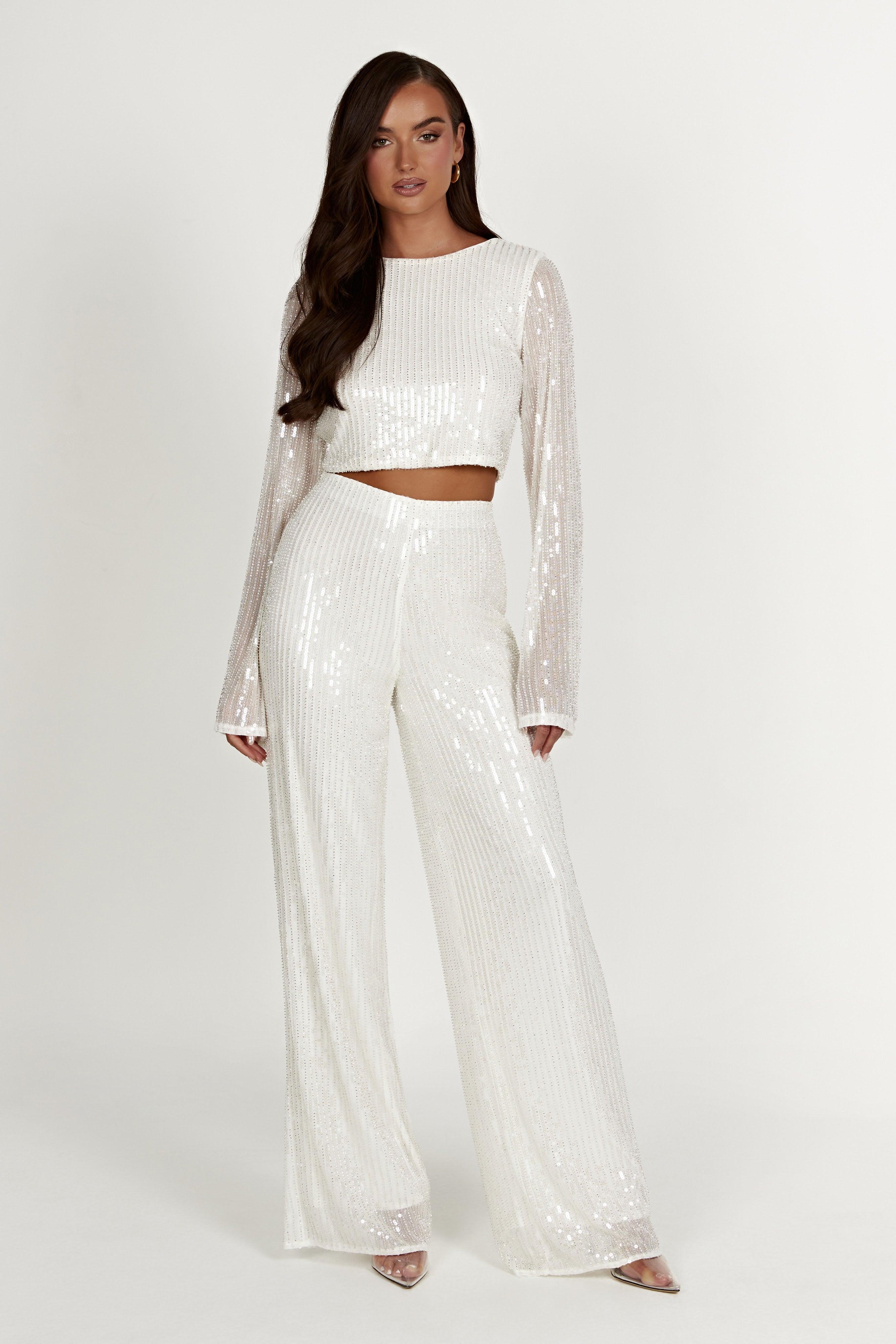 Diaz Sequin Pants - White Product Image