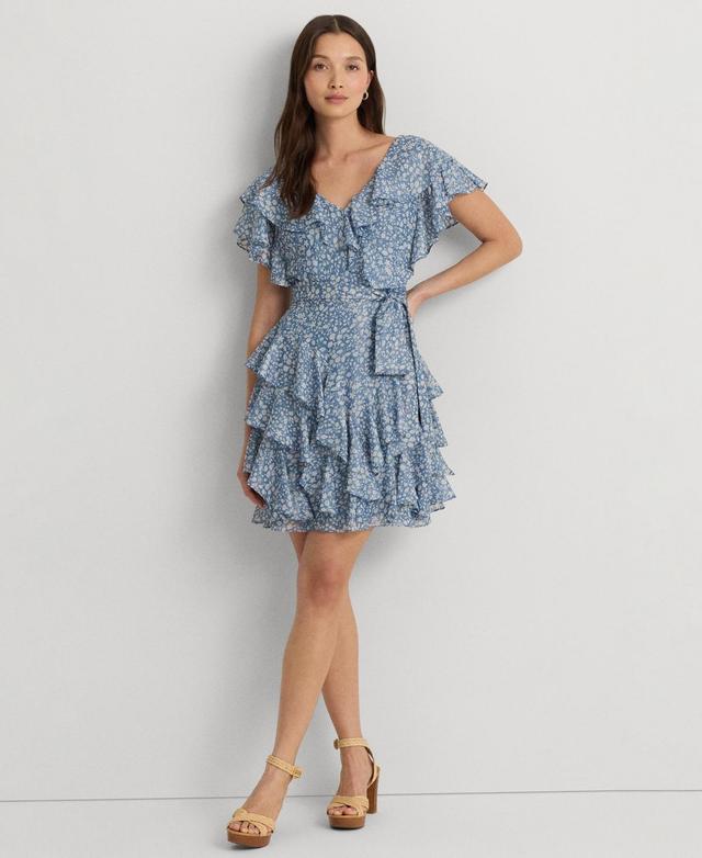 Lauren Ralph Lauren Womens Ruffled Chiffon Fit & Flare Dress Product Image