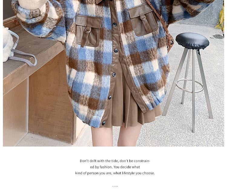 Collared Plaid Button-Up Jacket Product Image