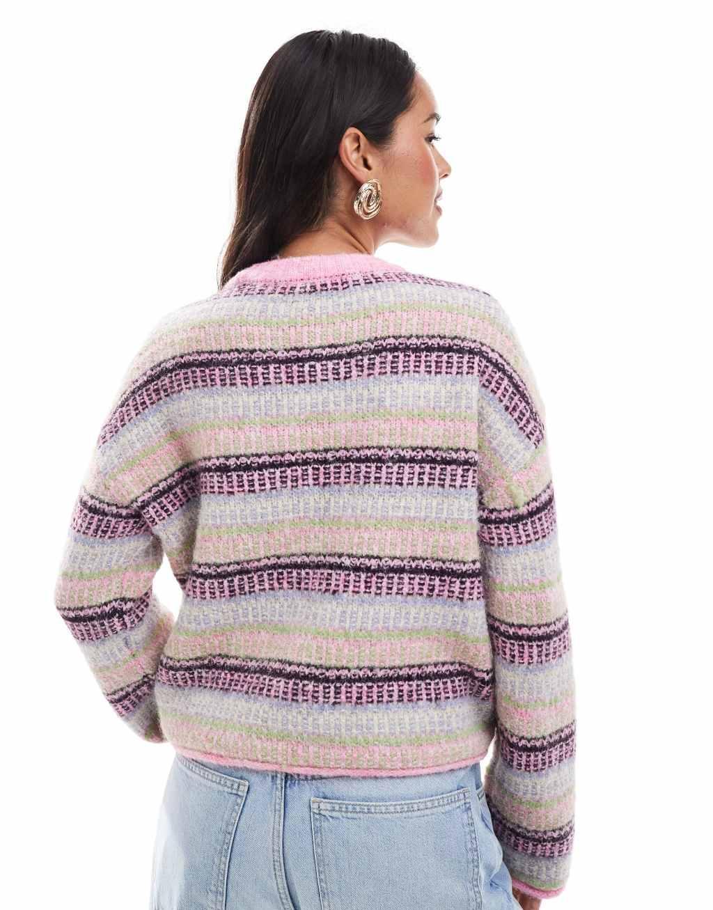 Vero Moda mixed stripe sweater in pink multi Product Image