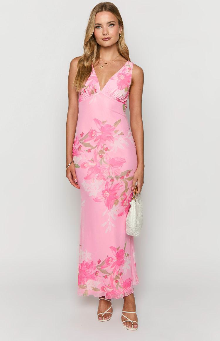 Sunflower Pink Floral Mesh Maxi Dress Product Image