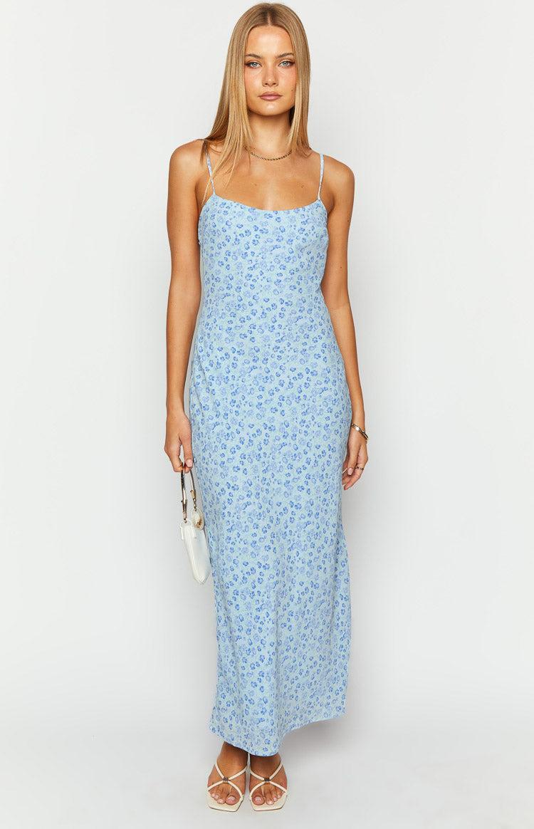 Renesmee Blue Floral Print Maxi Dress Product Image