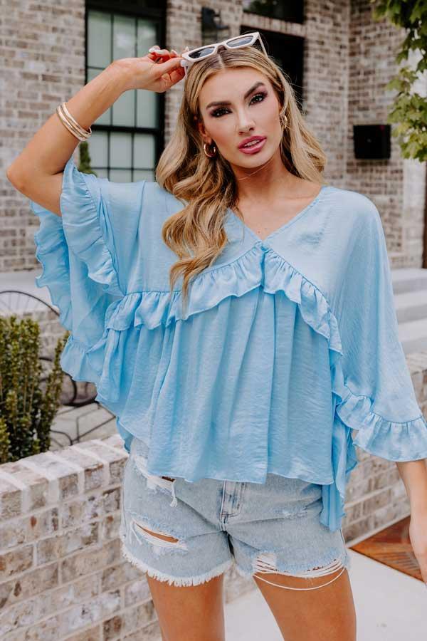 Claim To Love Ruffle Top in Sky Blue Product Image