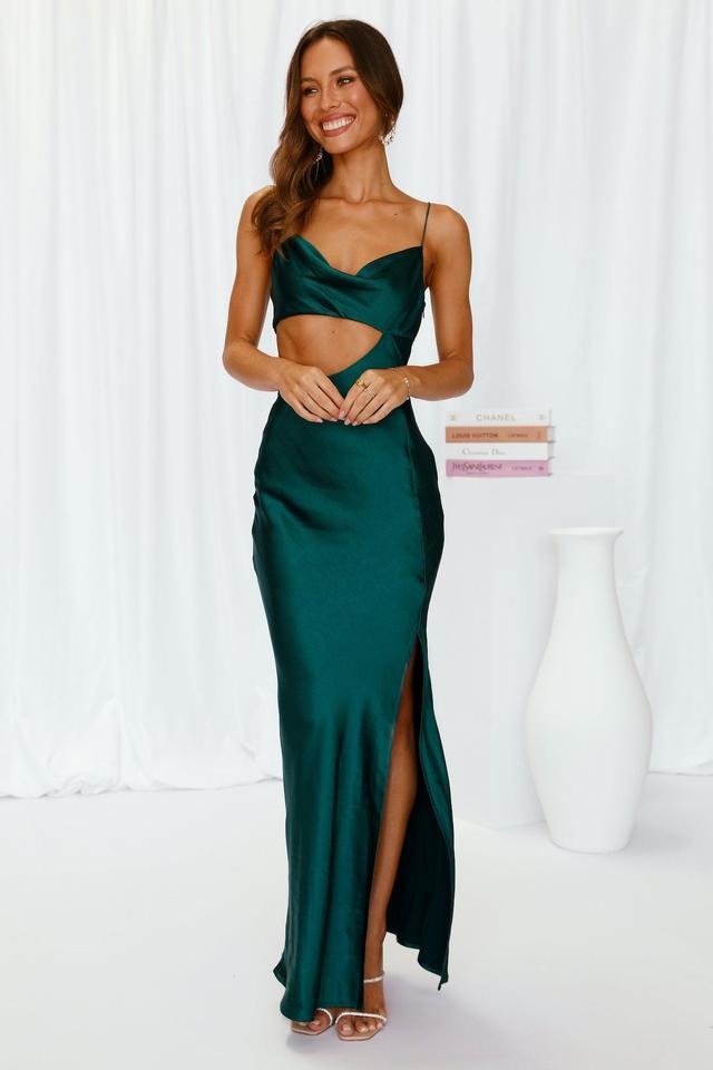 Oceanic Eyes Satin Maxi Dress Dark Green Product Image