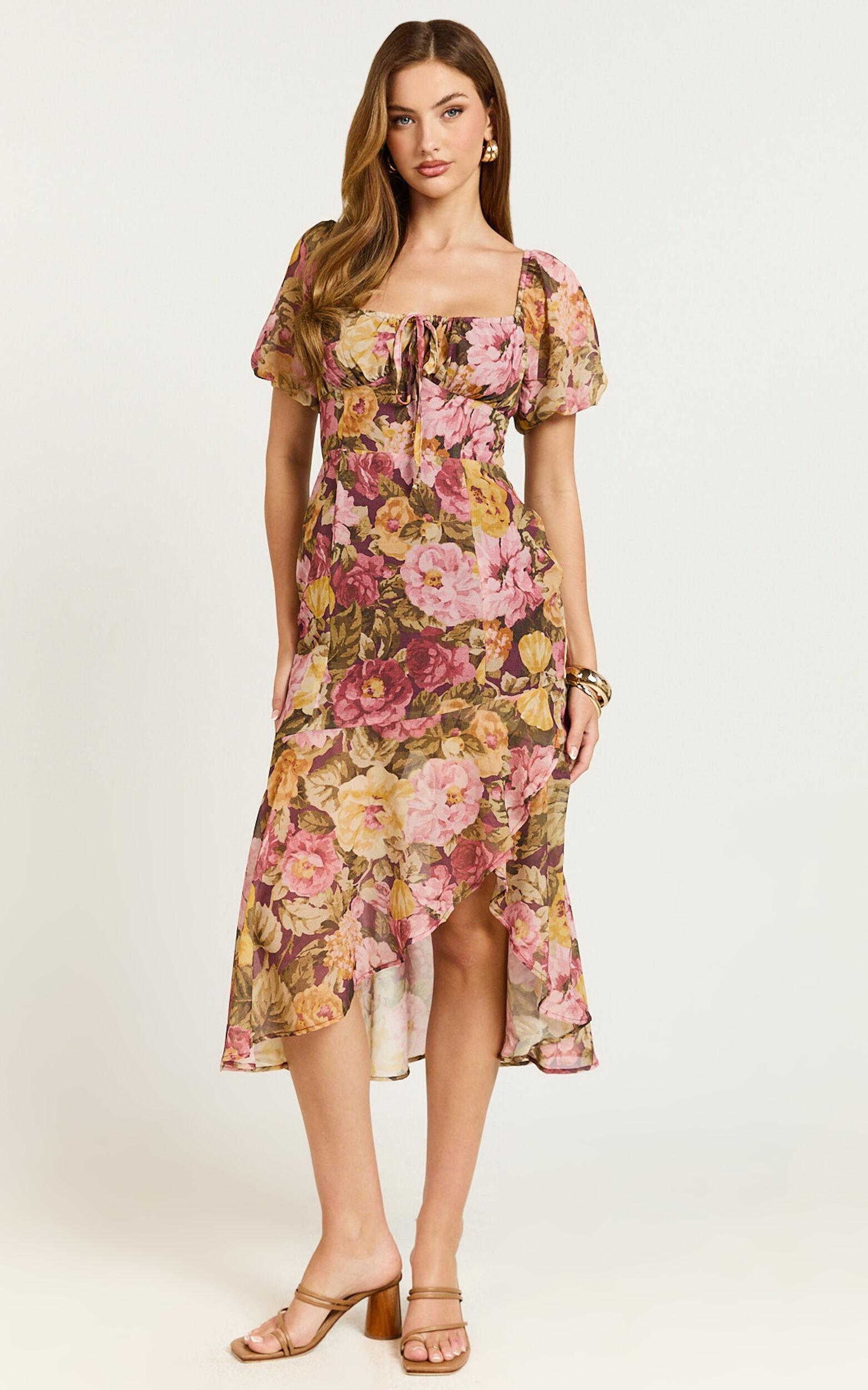 Jasalina Midi Dress - Puff Sleeve Dress in Classic Floral Product Image