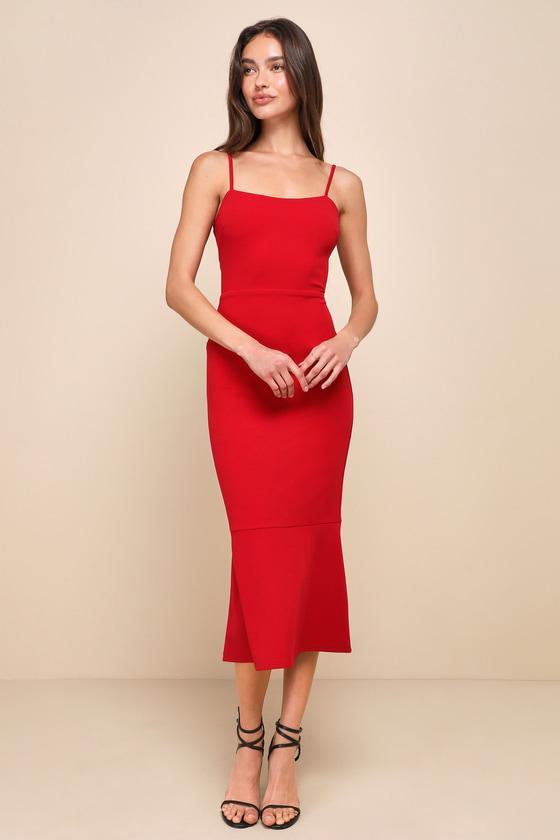 Divine Perfection Red Strappy Sleeveless Trumpet Midi Dress product image