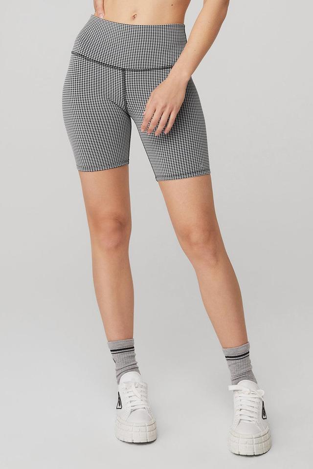 7" High-Waist Micro Houndstooth Biker Short - White/Black Female Product Image