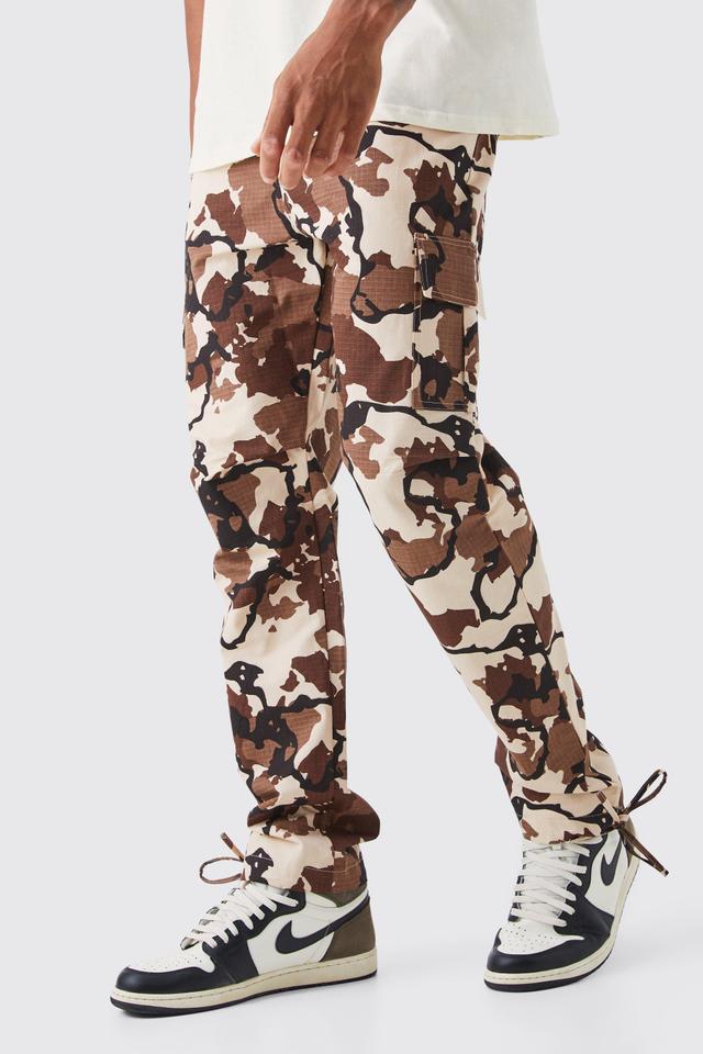 Tall Fixed Waistband Ripstop Straight Leg Camo Pants | boohooMAN USA Product Image