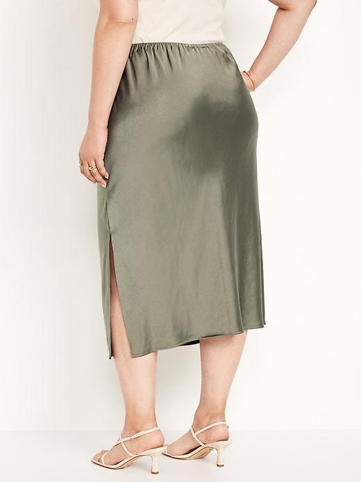 High-Waisted Satin Midi Slip Skirt Product Image