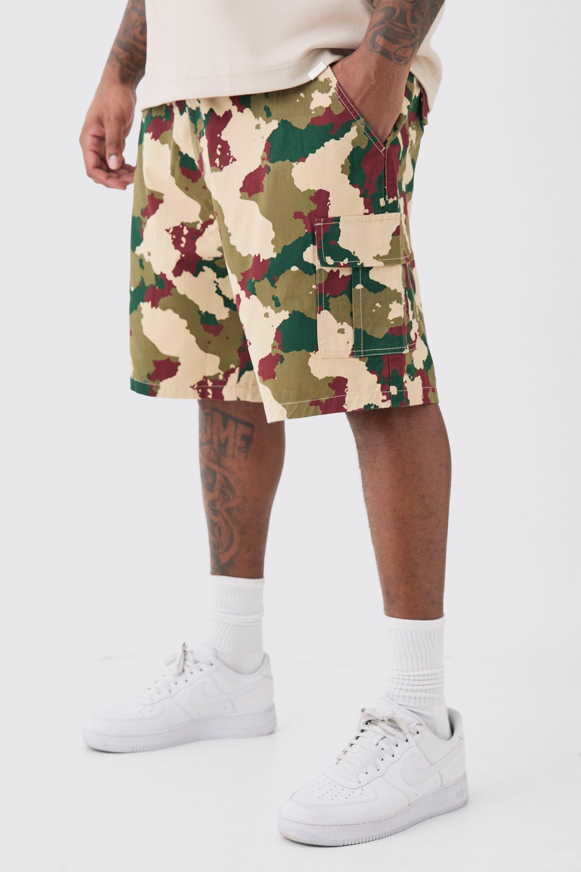 Plus Fixed Waist Camo Twill Cargo Short | boohooMAN USA Product Image