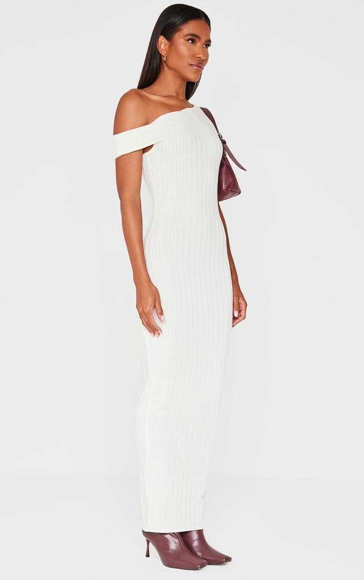 Cream Ribbed Asymmetric Maxi Dress Product Image