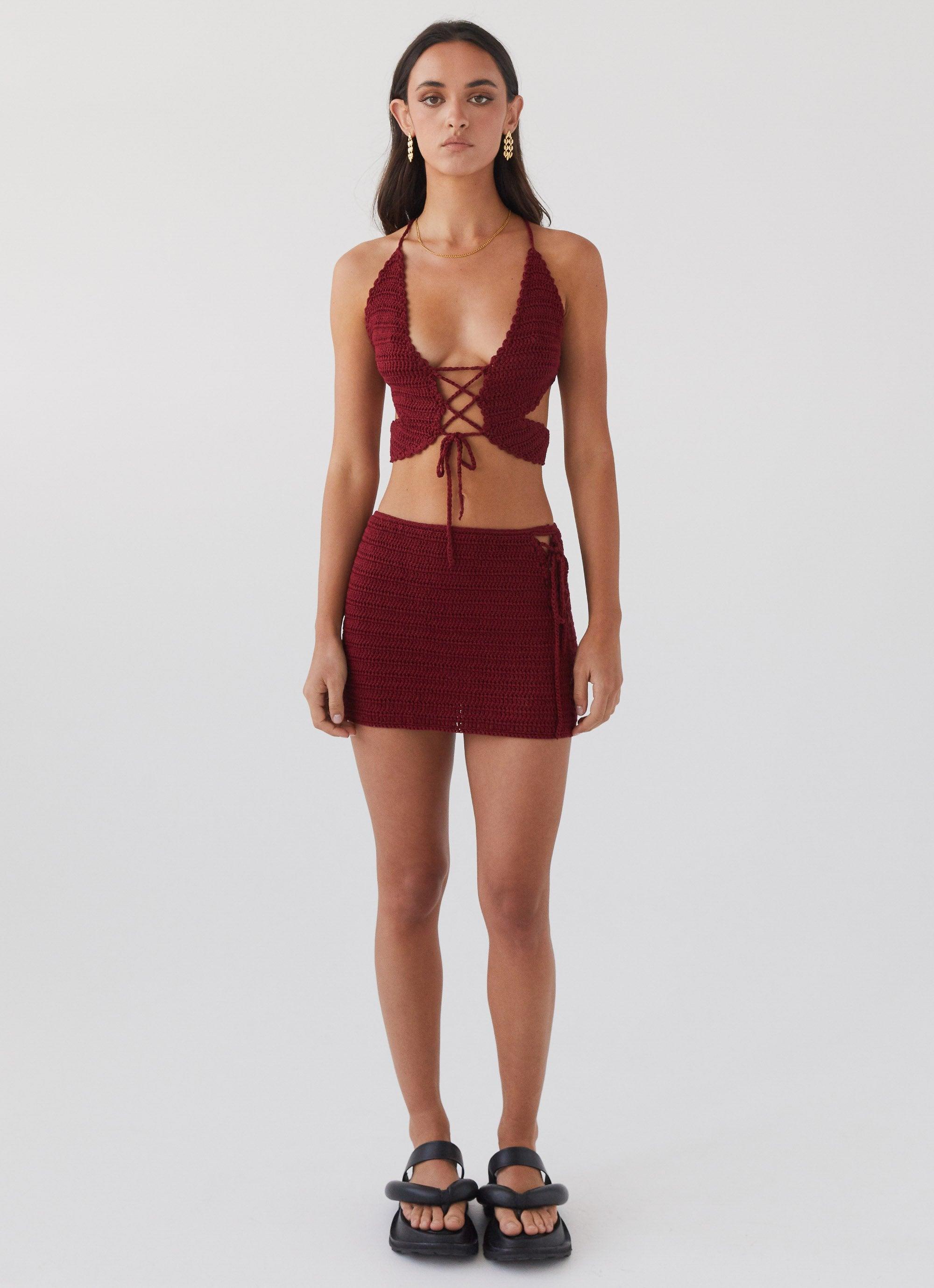 Wild Hearts Crochet Tie Top - Cherry Rose Product Image