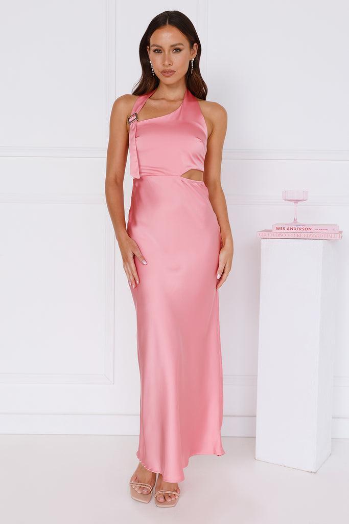 Love At Last Halter Satin Maxi Dress Pink Product Image