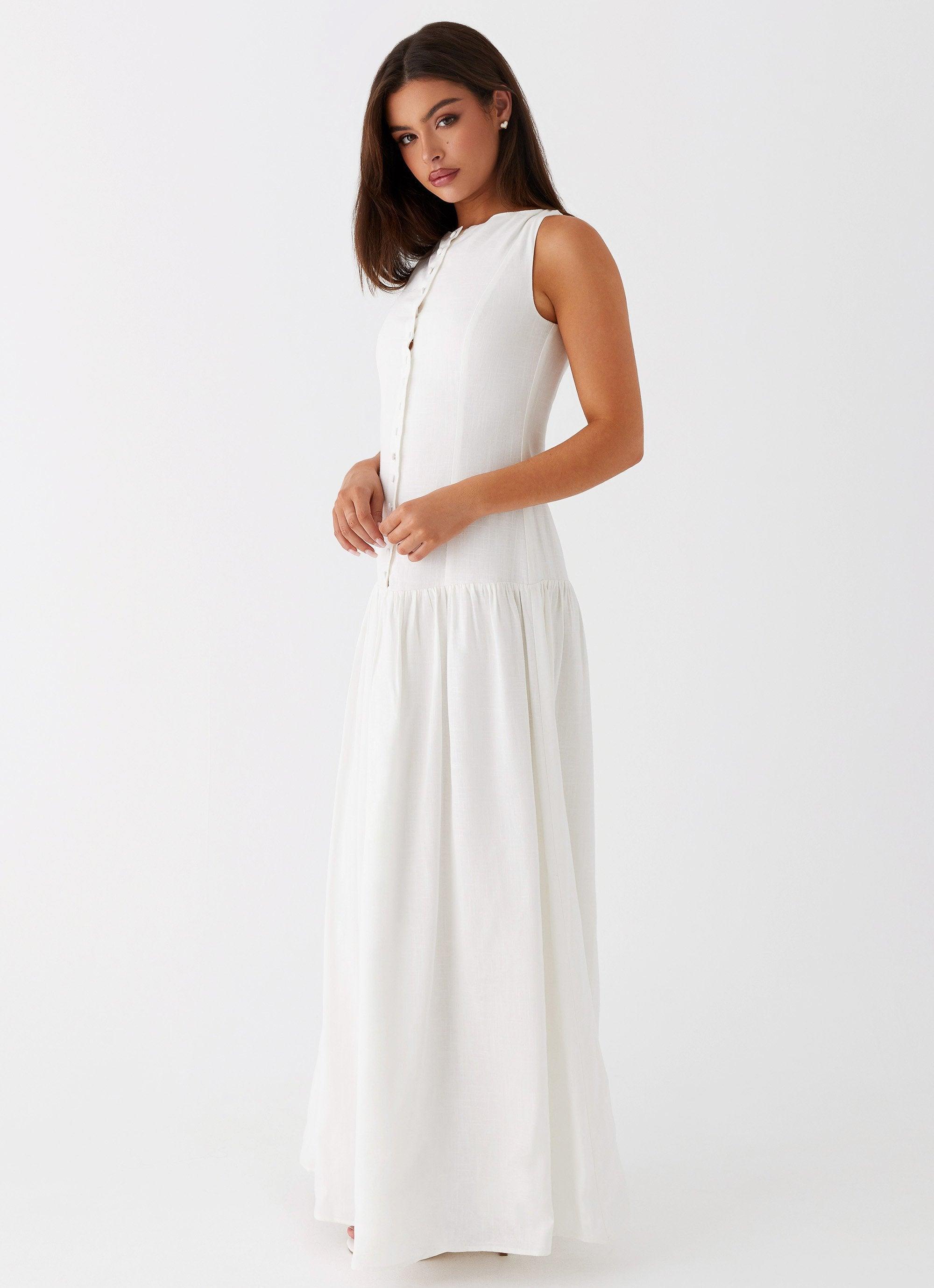 Meggie Linen Maxi Dress - White Product Image