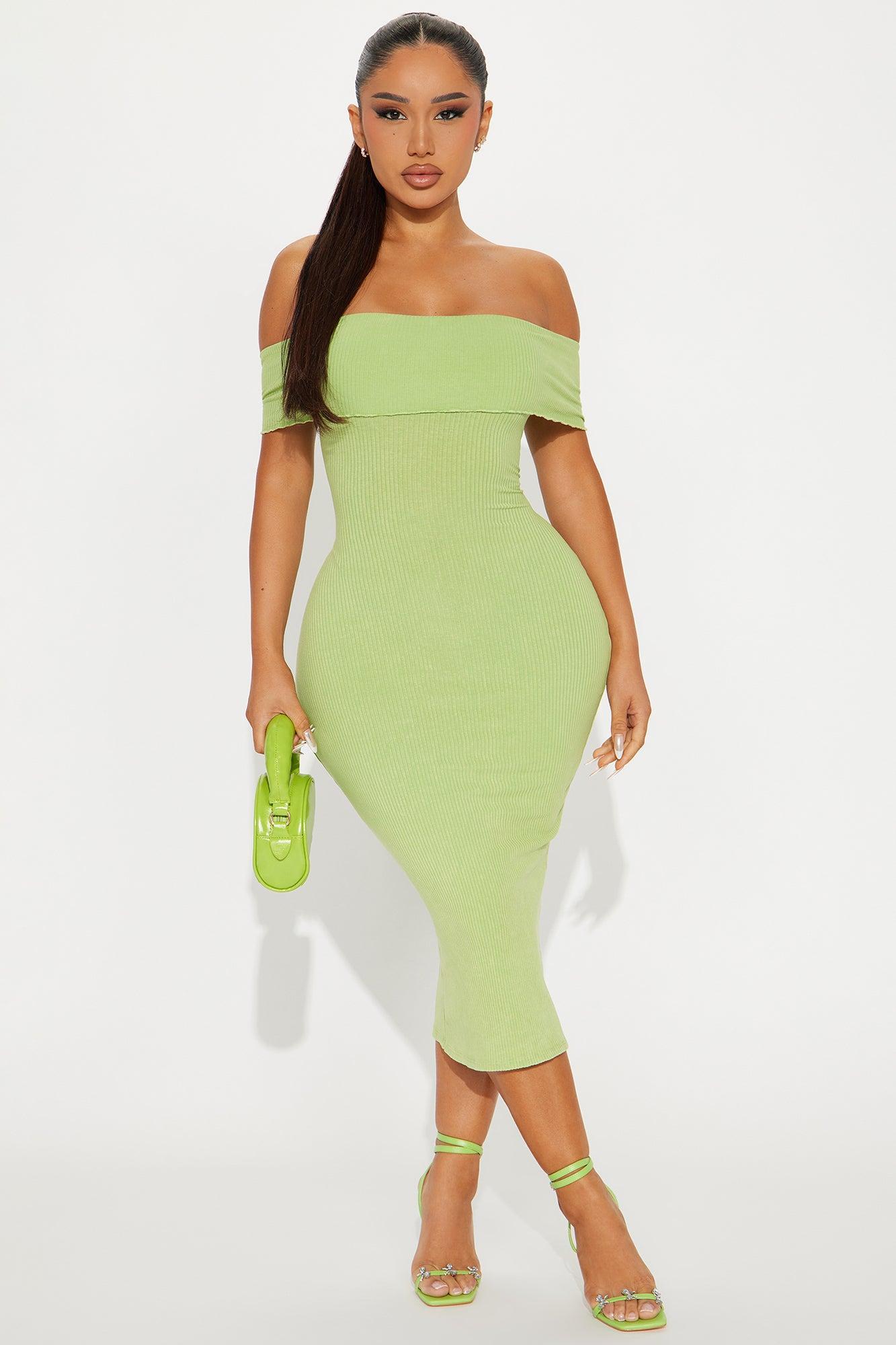 Lacie Ribbed Midi Dress - Lime Product Image