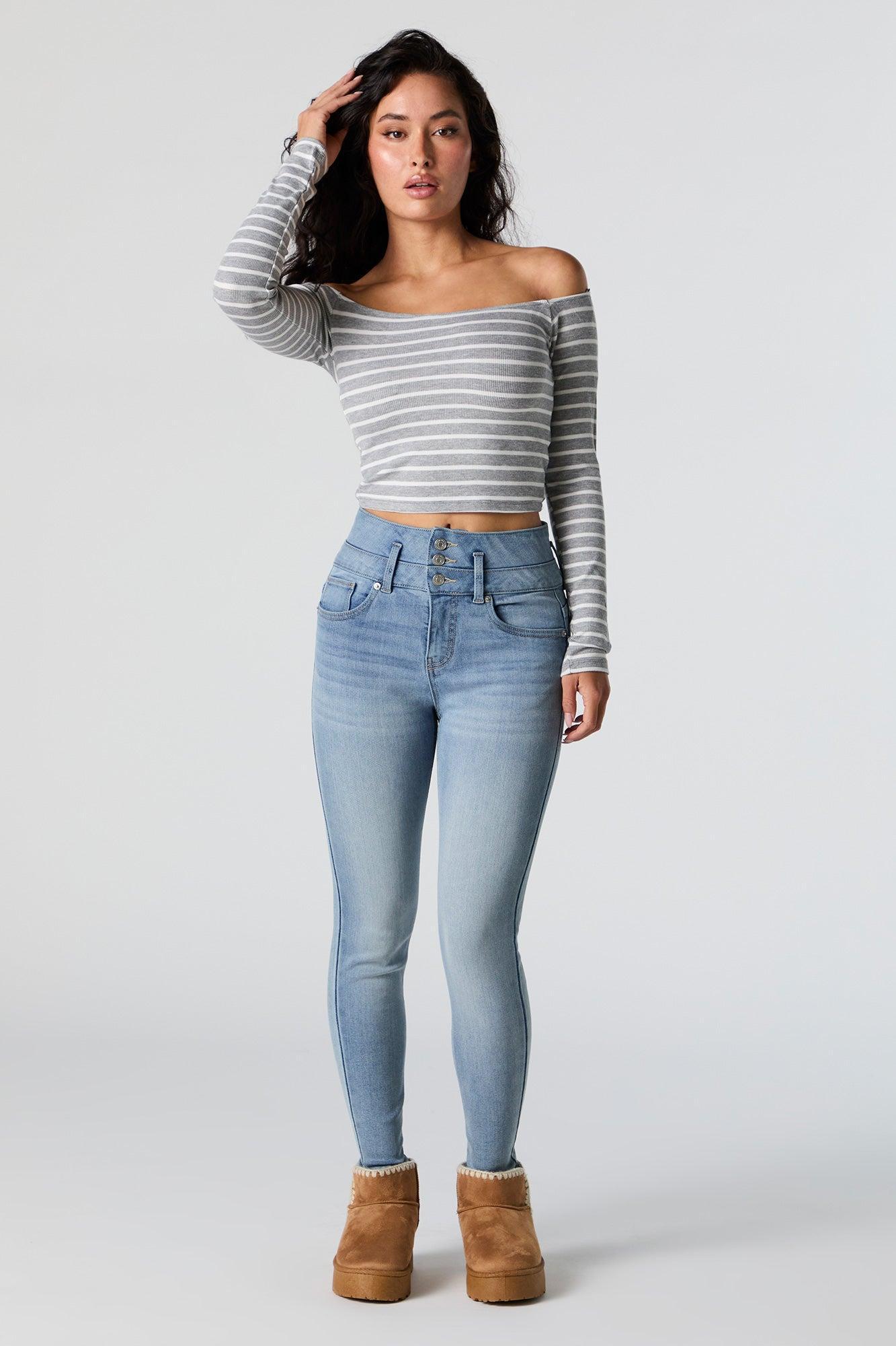 Medium Wash Stacked Waist Skinny Jean Female product image