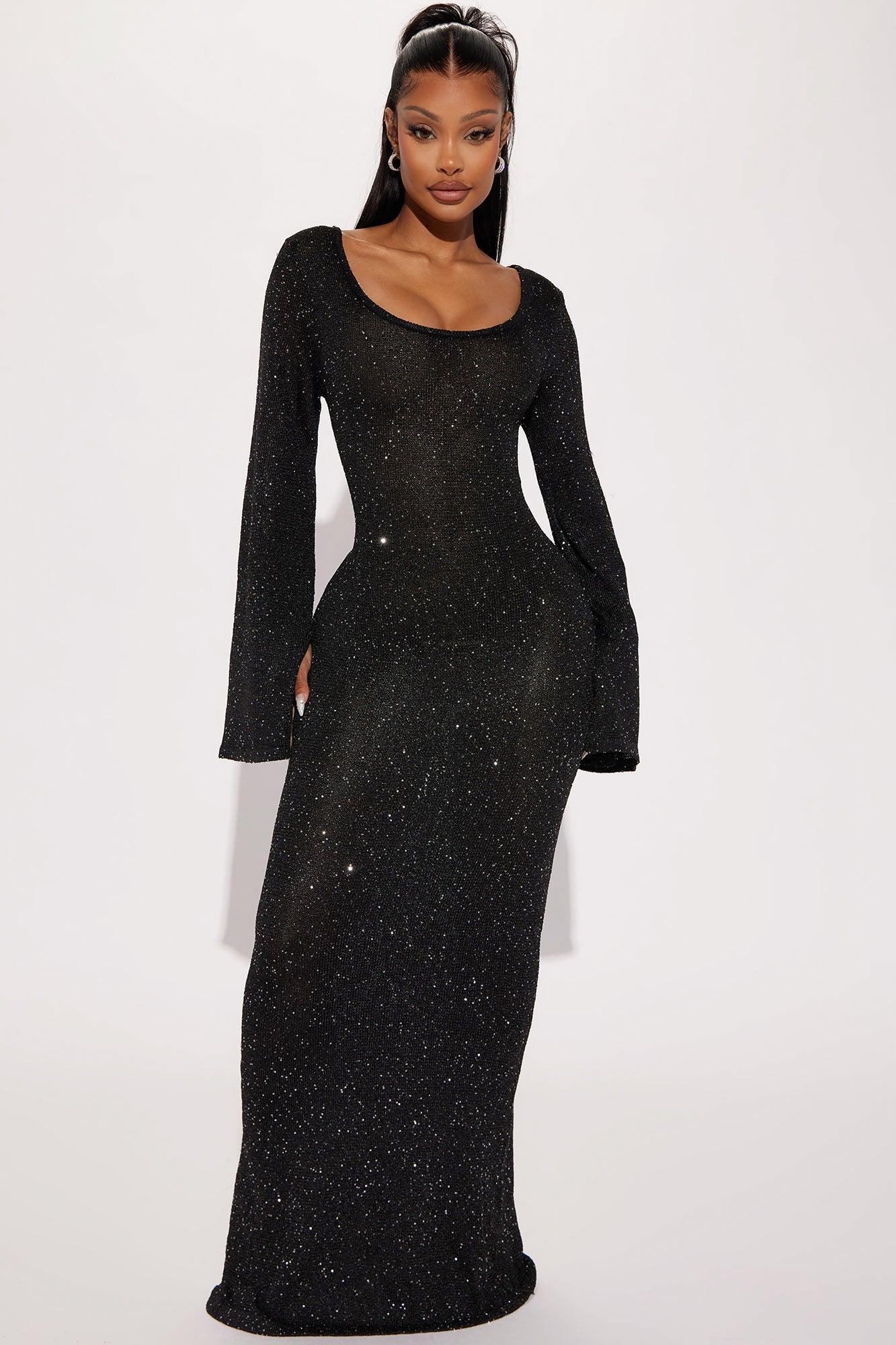 Cherri Sequin Sweater Maxi Dress - Black Product Image